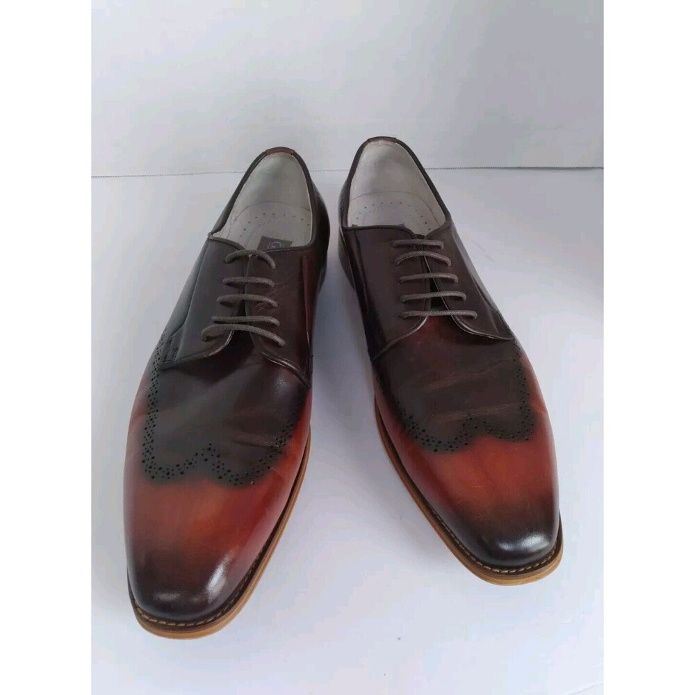 Handcrafted Two-Tone Leather Oxford Dress Shoes Burgundy Black Gradient WingTip